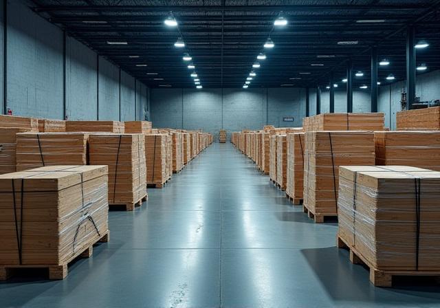 Neatly organized warehouse with pallets ready for LTL shipping consolidation