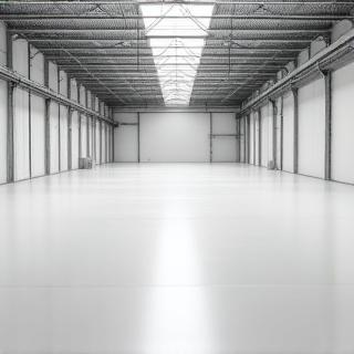 Wide shot of clean warehouse floor