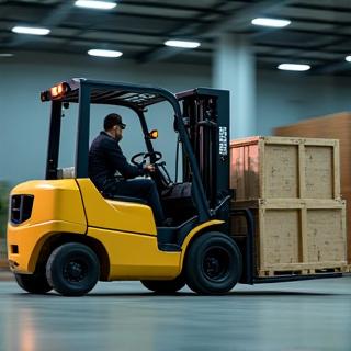 Forklift moving cargo